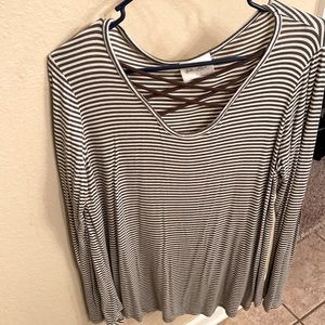 Ella Mara Women’s Long Sleeve Shirt - Olive Green Striped - Size L